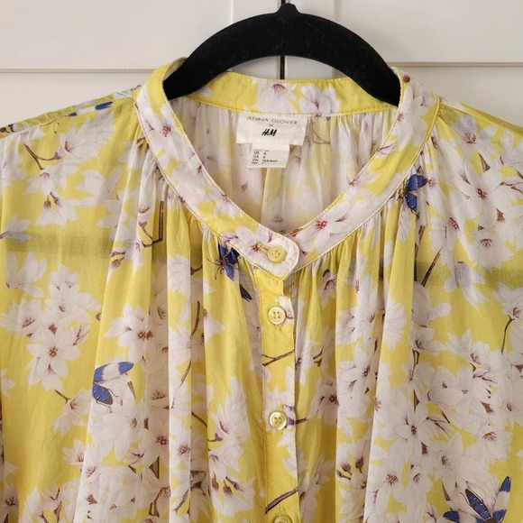 Anna Glover X H&M Butter Yellow Floral Blouse‎ Womens 6 Cottagecore Fairy Summer - Picture 6 of 14